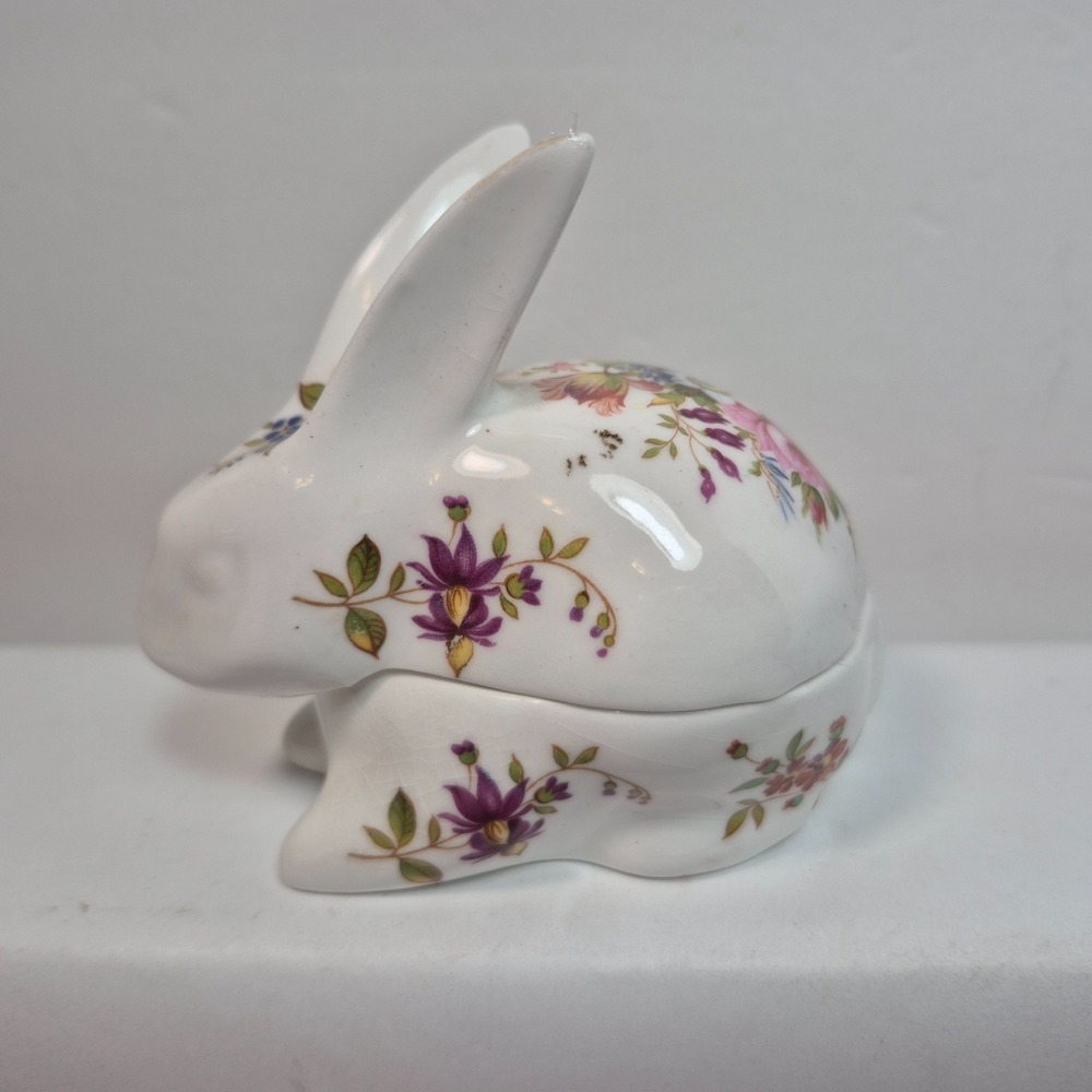 Hammersley Victorian Violets England Bone China Bunny Rabbit Trinket Box